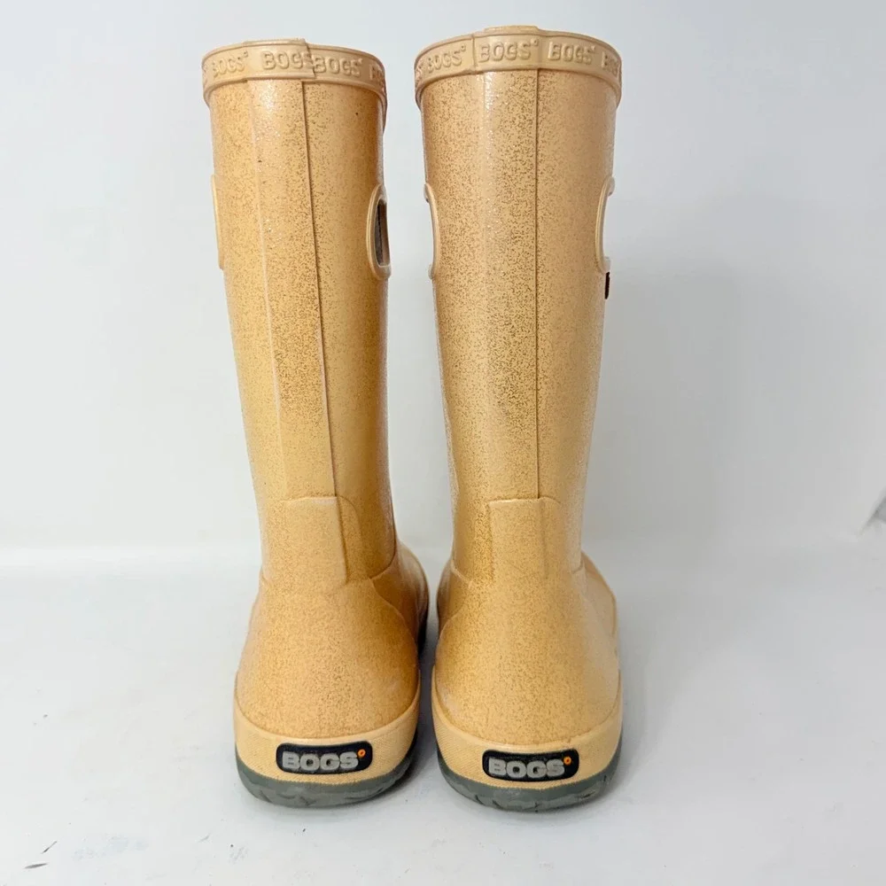 Bogs Youth 4 Rain Boots Gold Glitter Waterproof Rubber Pull On 72399-689